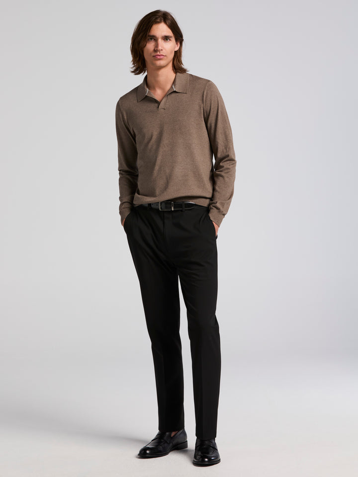 Open Polo Sweater (Driftwood Htr) 