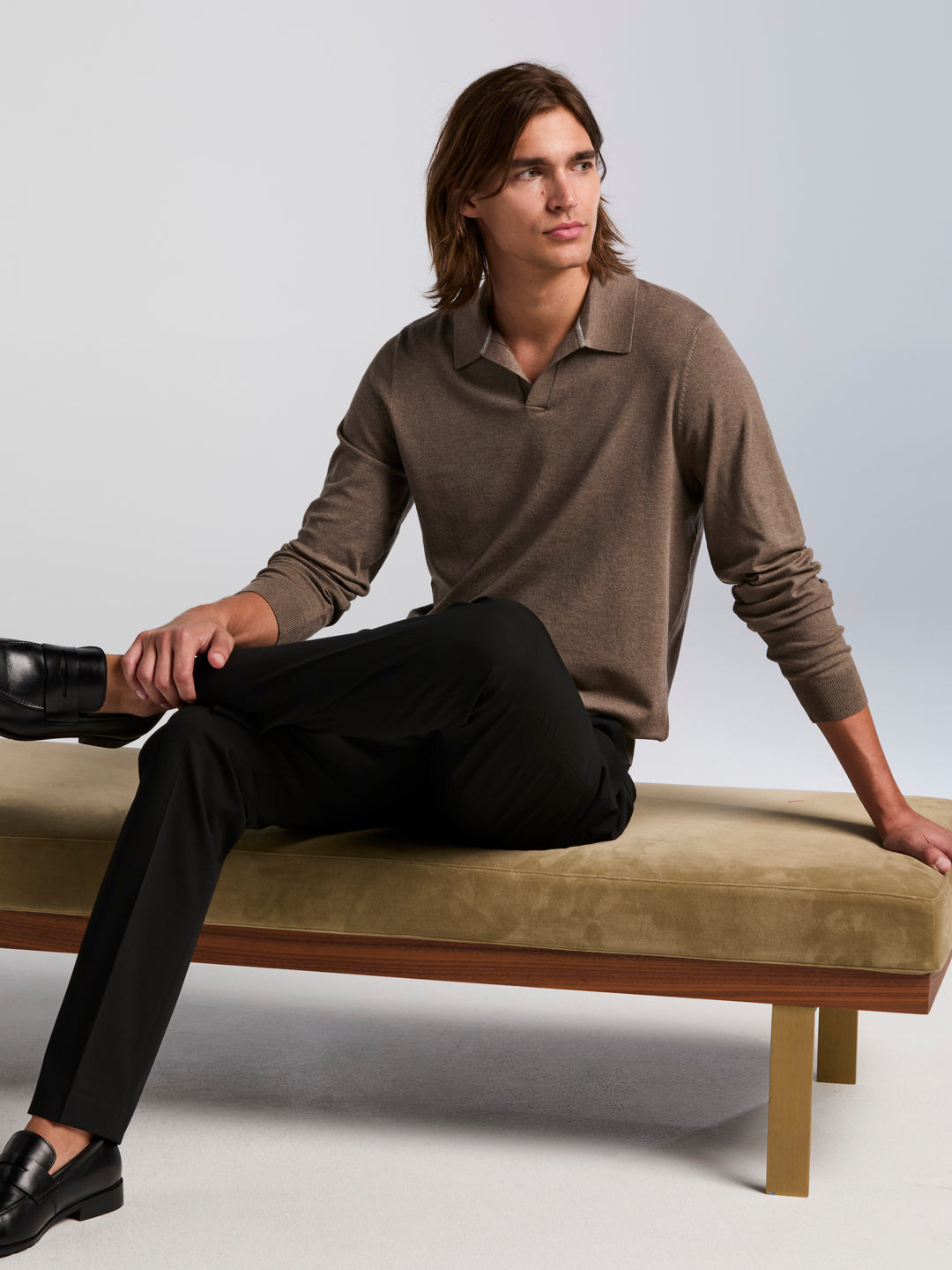 Open Polo Sweater (Driftwood Htr) 