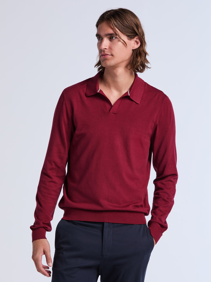 Tech Knit Open Collar Long Sleeve Sweater Polo