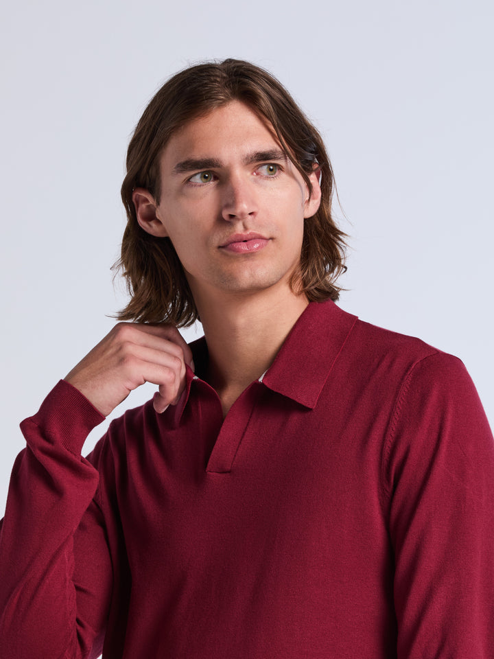 Tech Knit Open Collar Long Sleeve Sweater Polo
