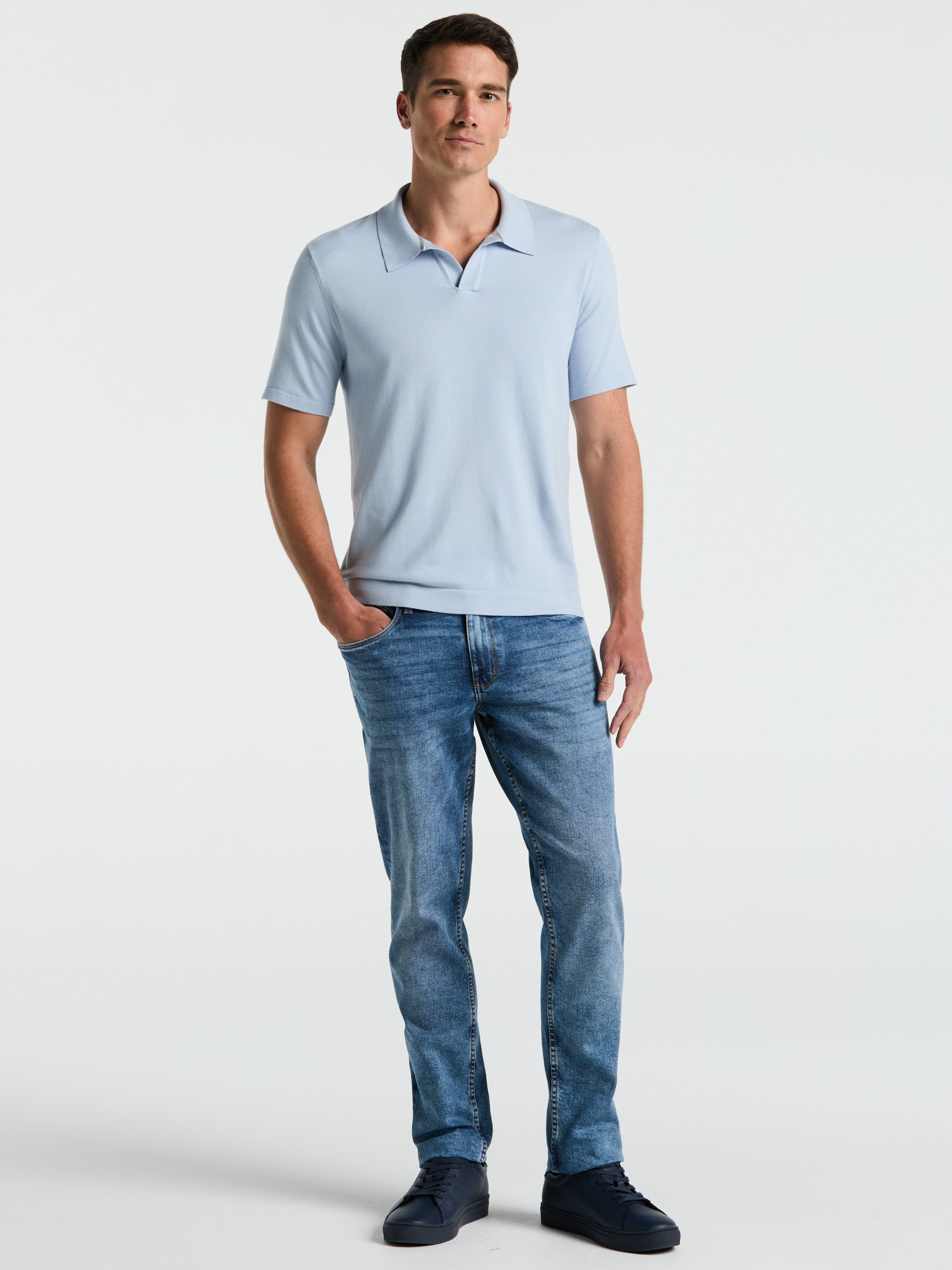 Tech Knit Open Collar Sweater Polo – Perry Ellis