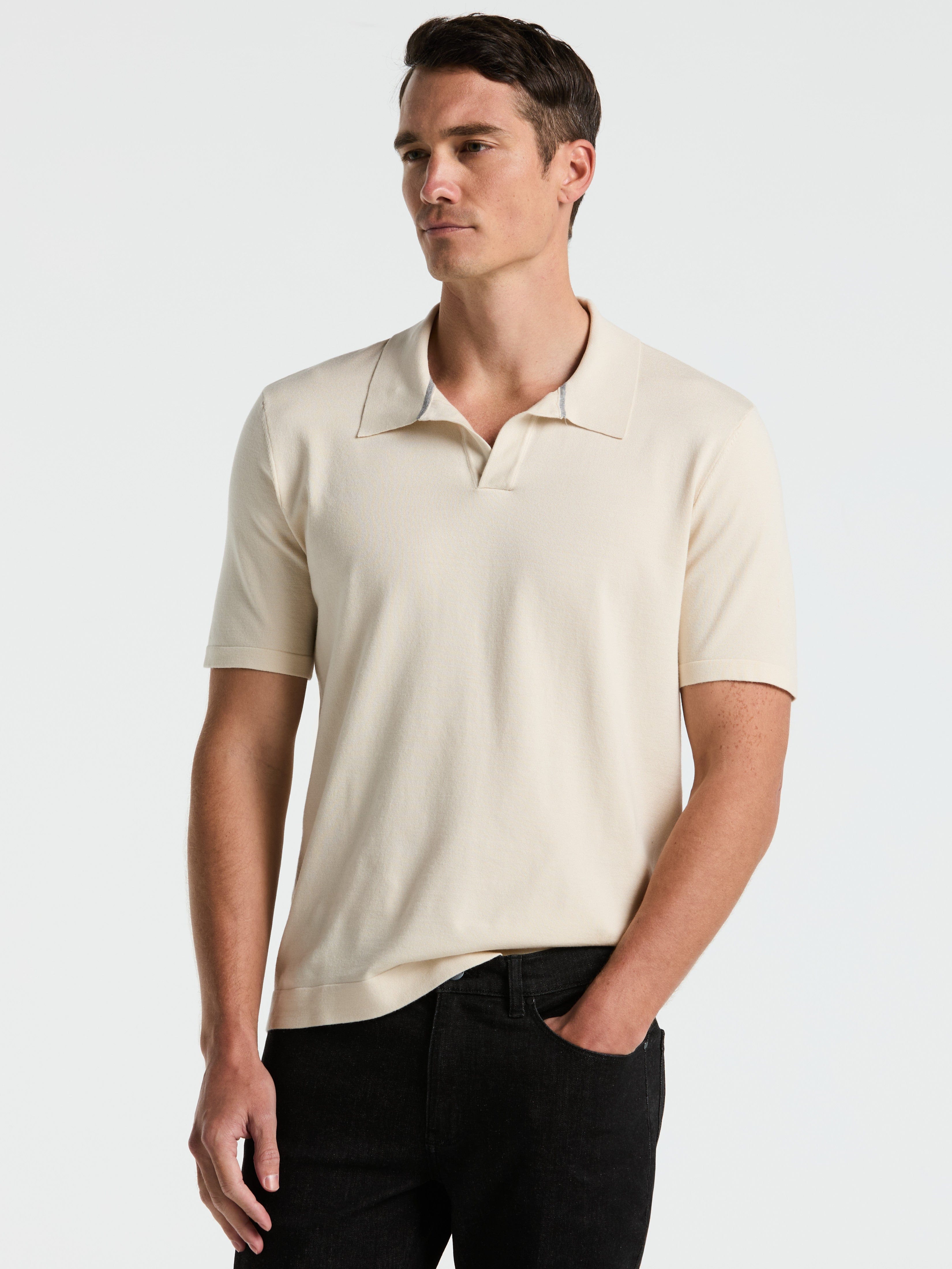 Tech Knit Open Collar Sweater Polo – Perry Ellis