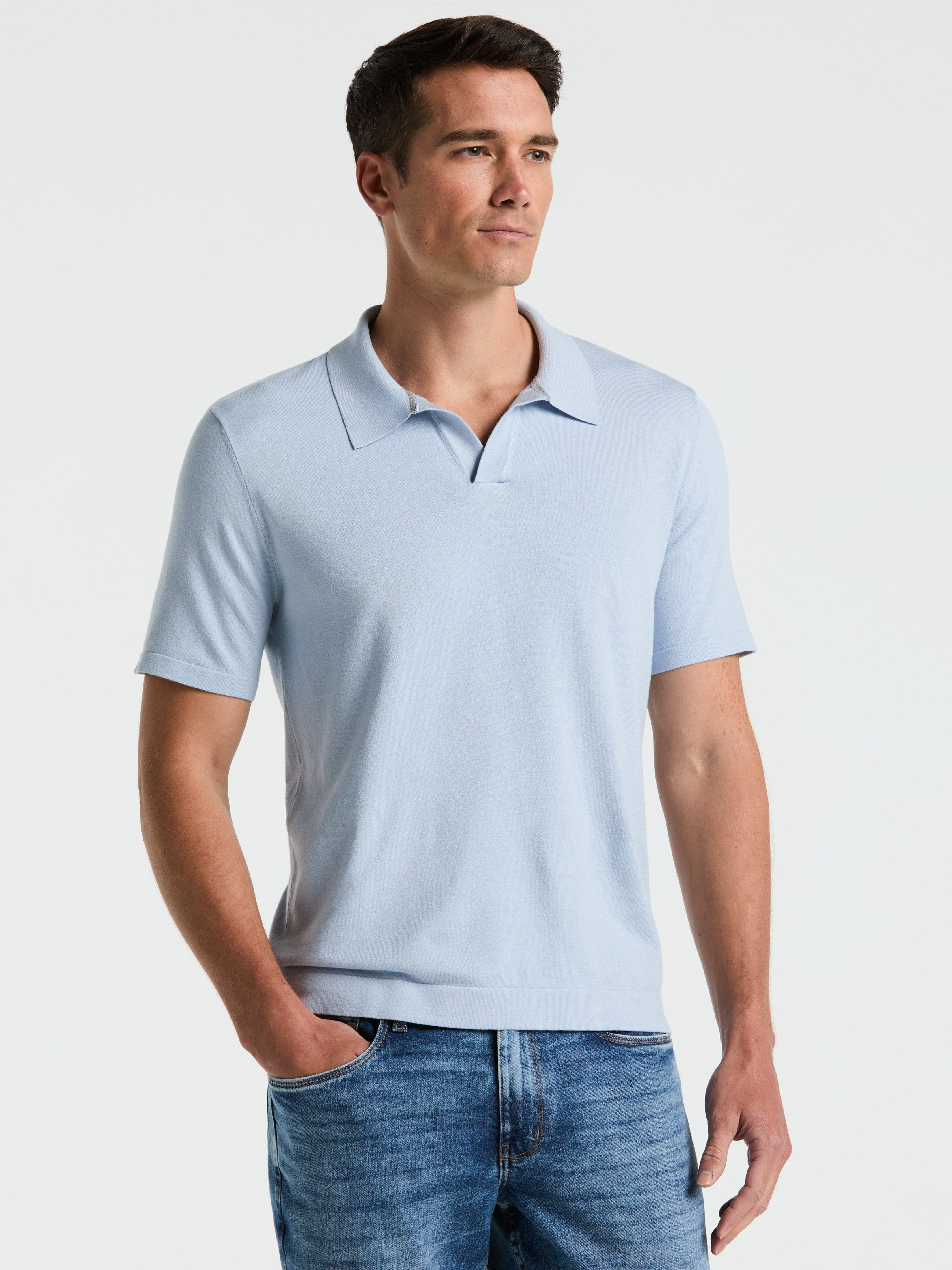 Tech Knit Open Collar Sweater Polo – Perry Ellis