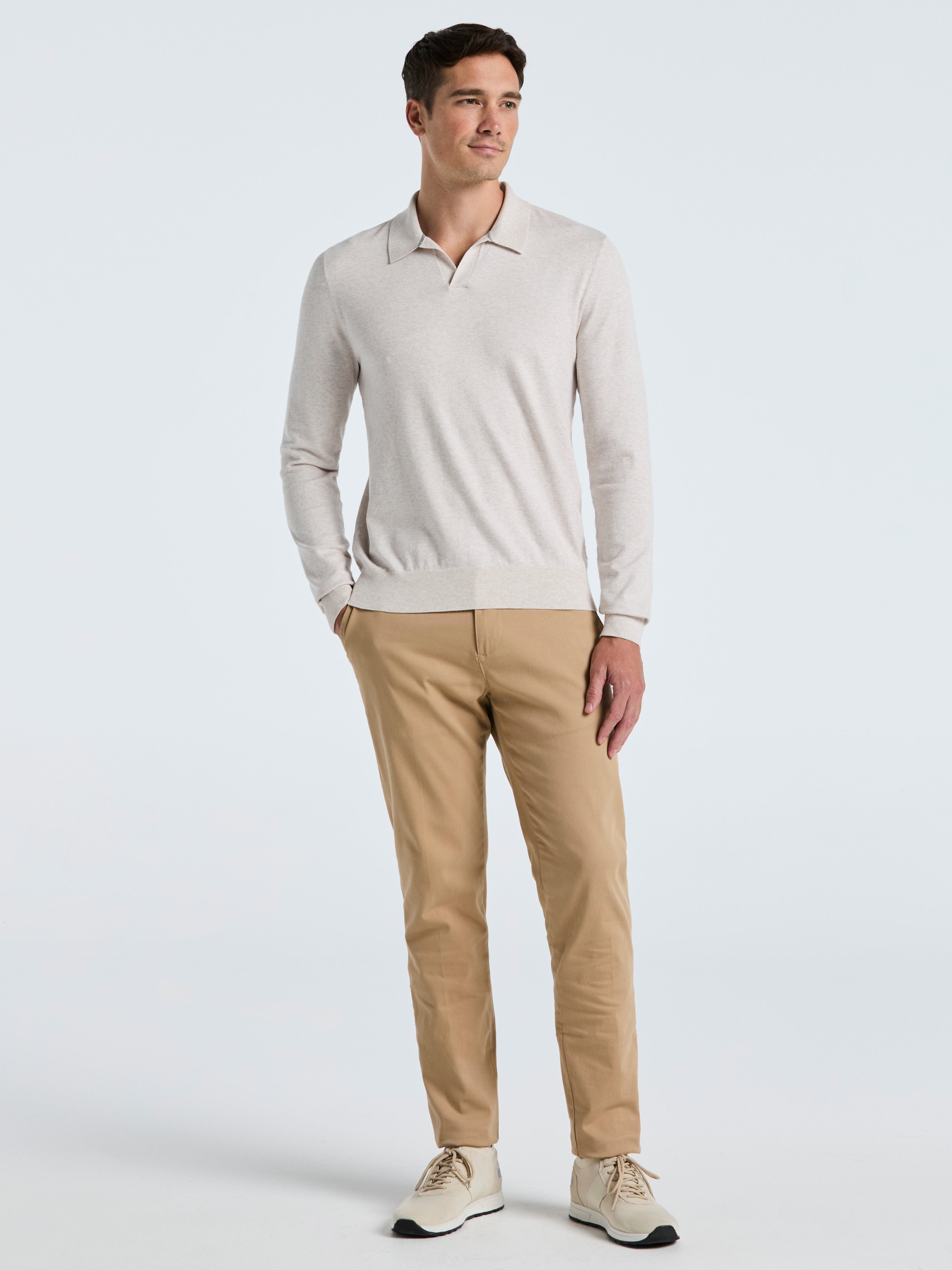 Tech Knit Open Collar Sweater Polo Long Sleeve – Perry Ellis