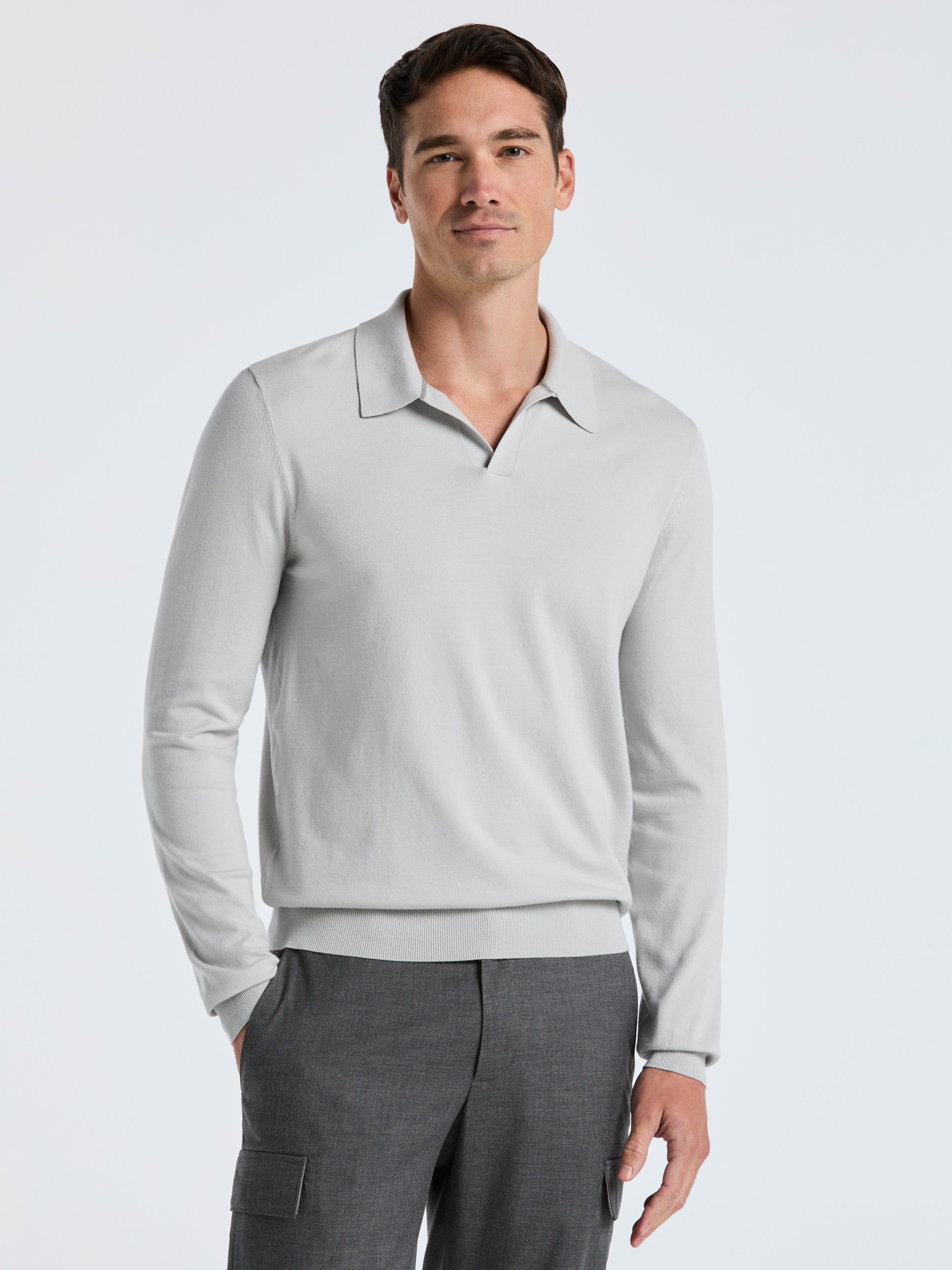 Tech Knit Open Collar Sweater Polo Long Sleeve – Perry Ellis