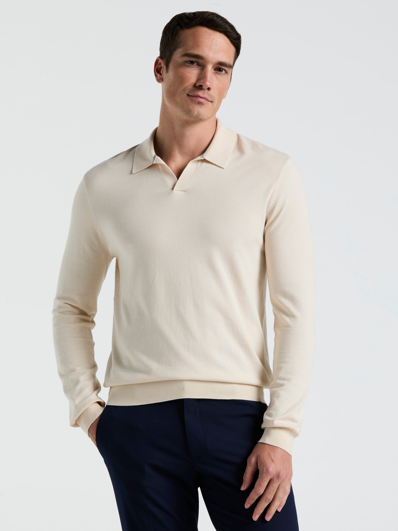 Tech Knit Open Collar Sweater Polo Long Sleeve – Perry Ellis