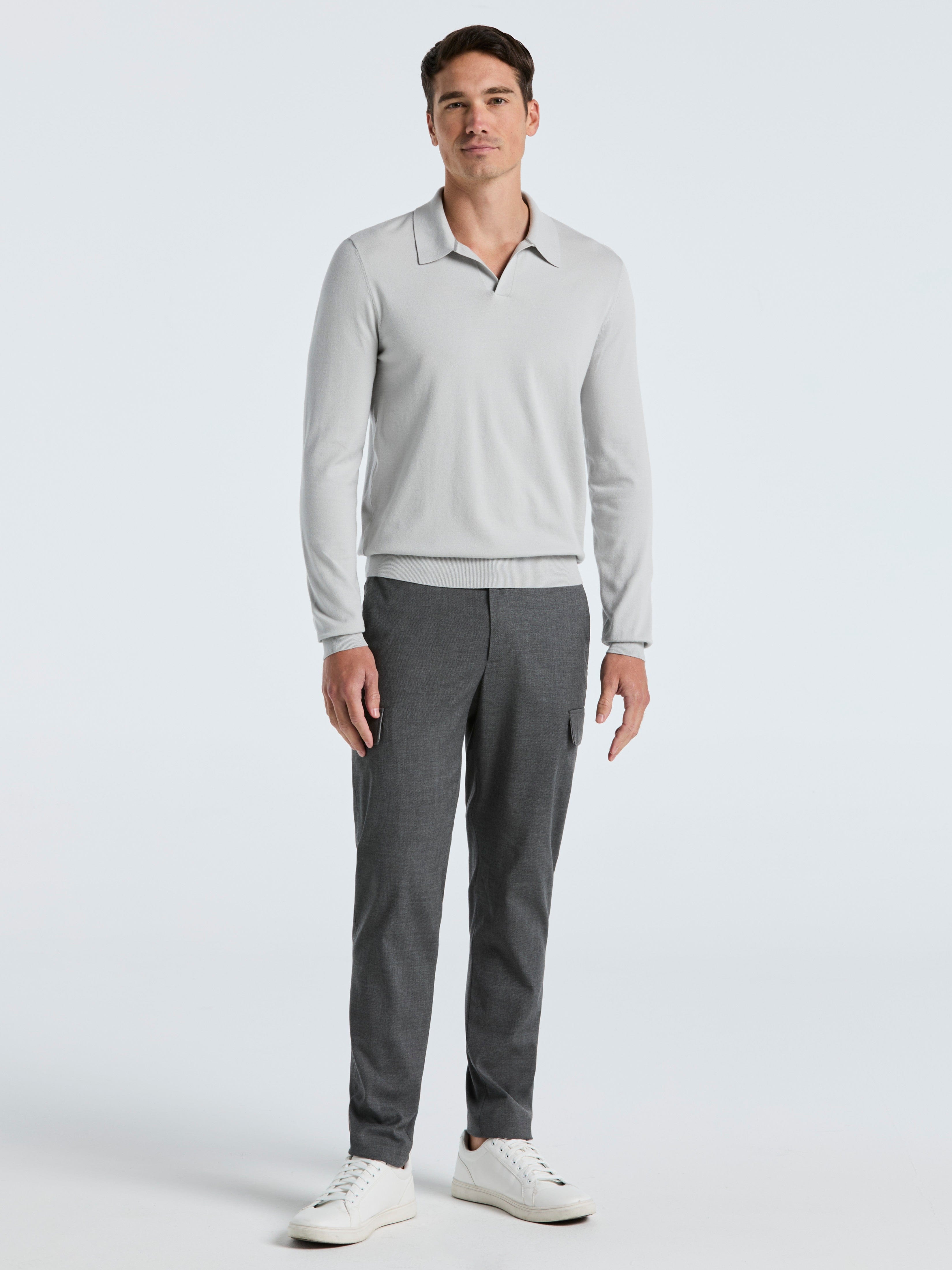 Tech Knit Open Collar Sweater Polo Long Sleeve – Perry Ellis