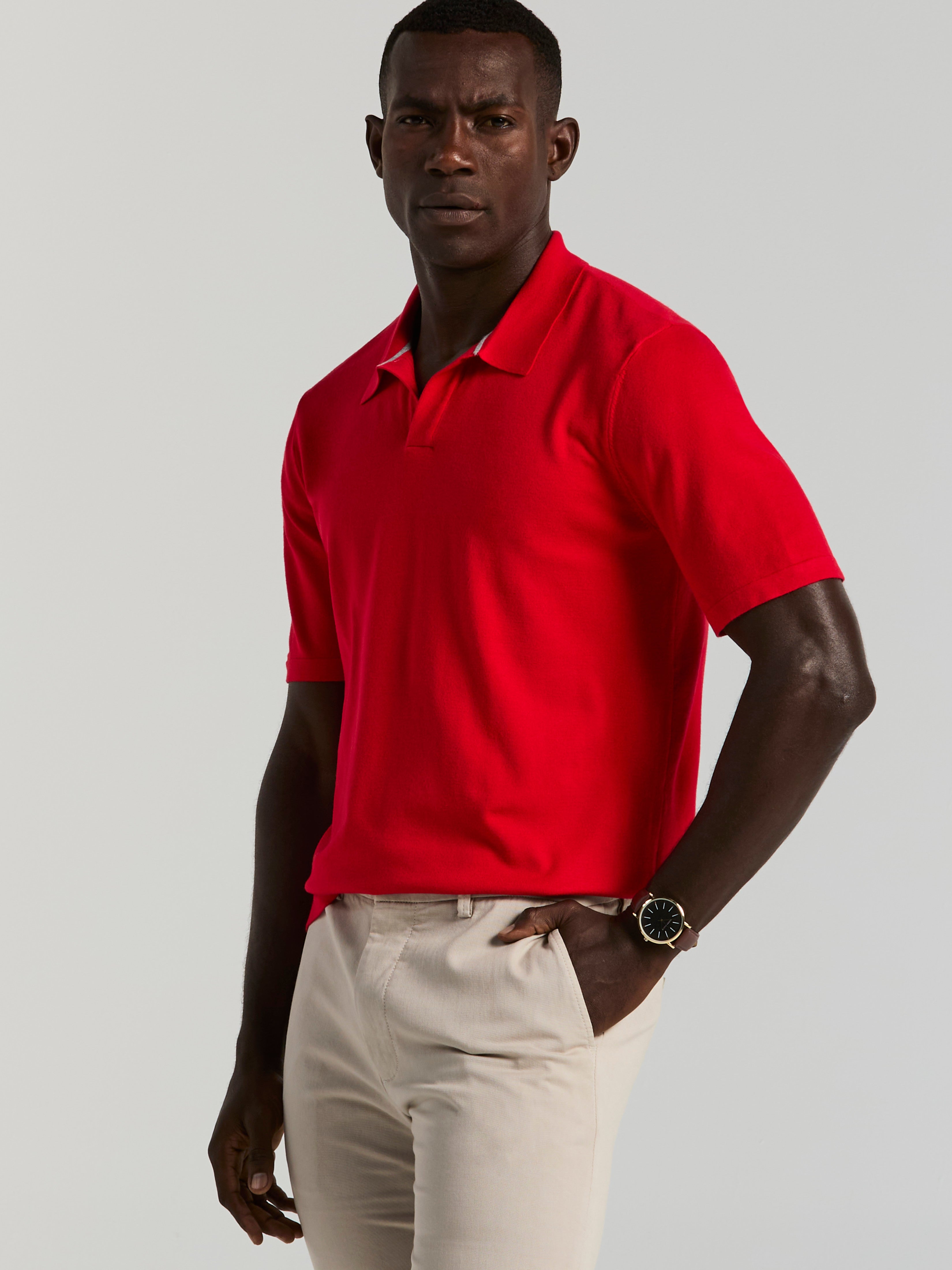 Tech Knit Open Collar Sweater Polo – Perry Ellis