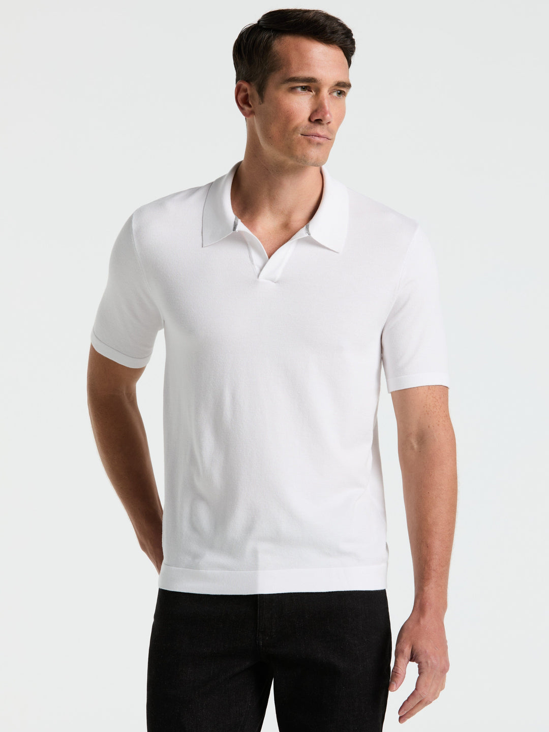 Open Polo Sweater (Bright White) 