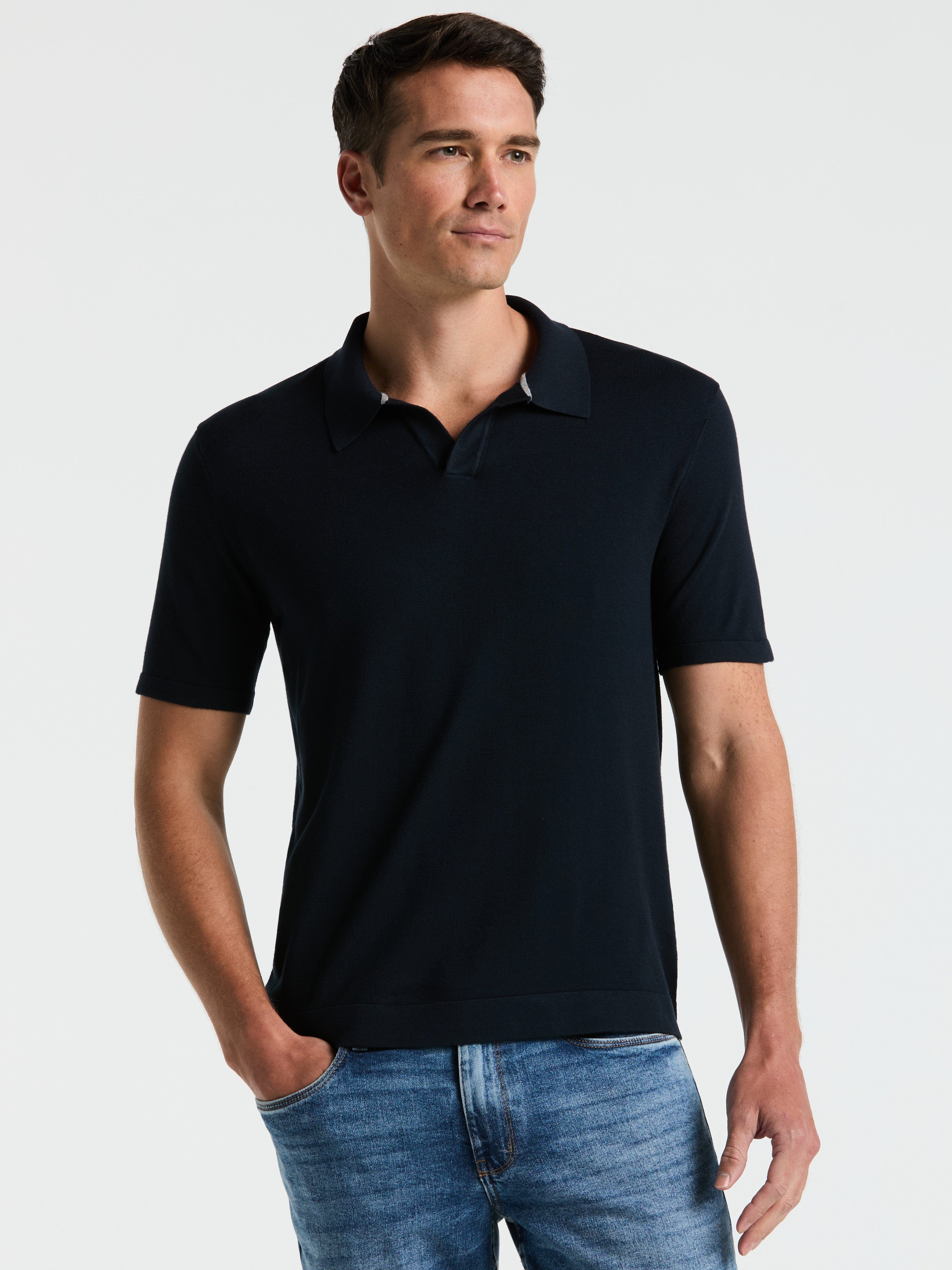 Tech Knit Open Collar Sweater Polo – Perry Ellis