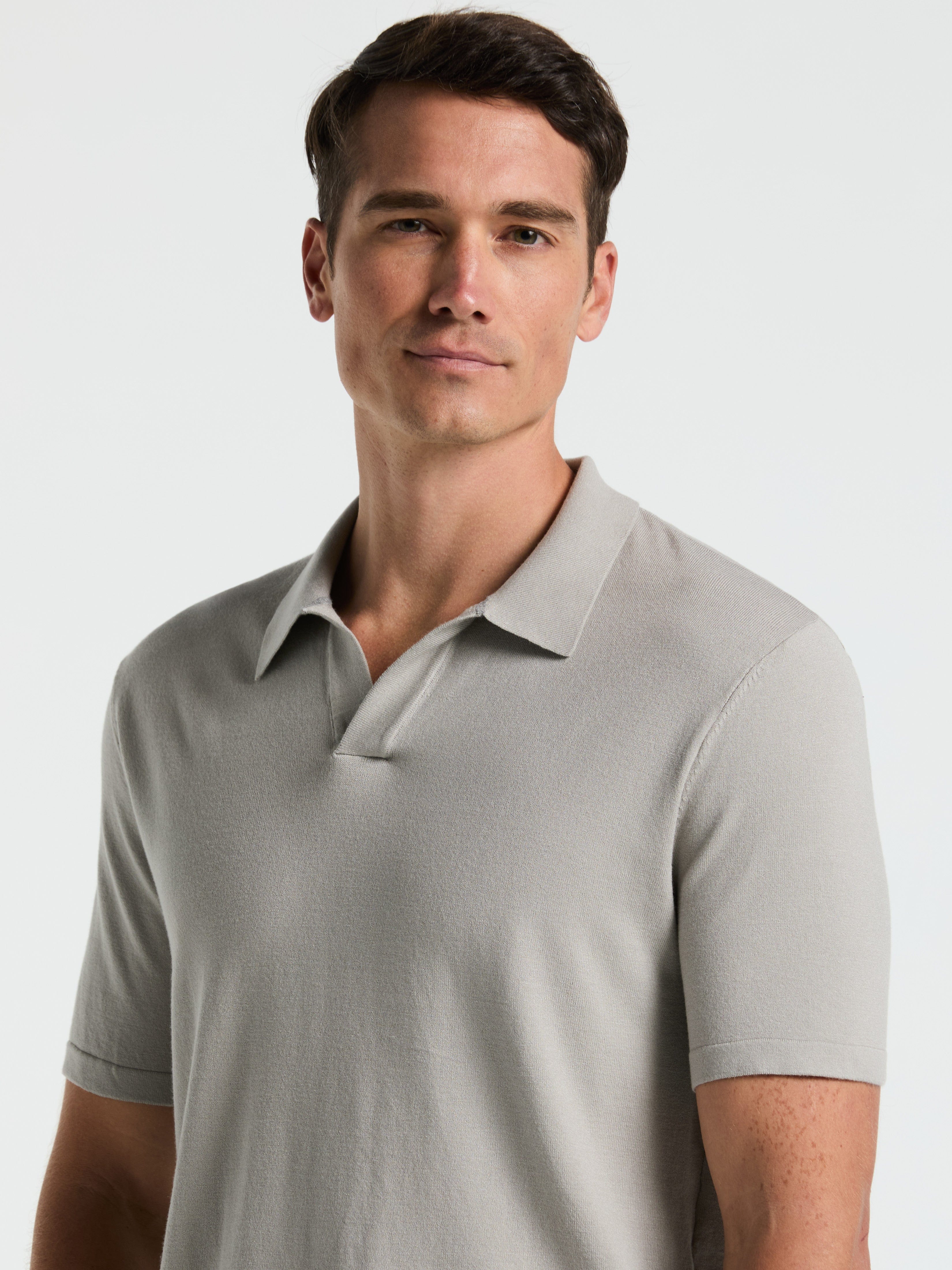 Tech Knit Open Collar Sweater Polo – Perry Ellis