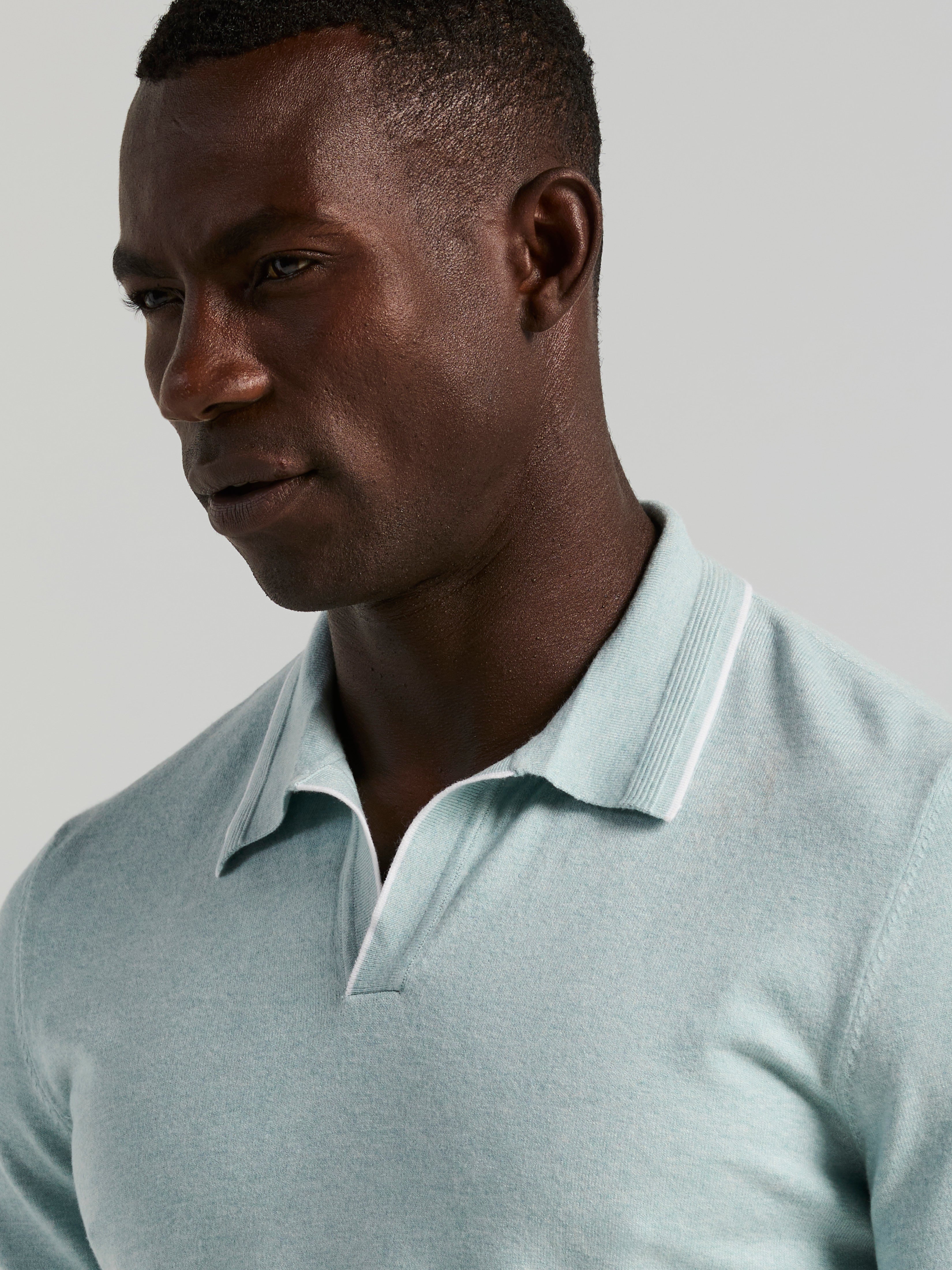 Tech Knit Open Collar Tipped Sweater Polo – Perry Ellis