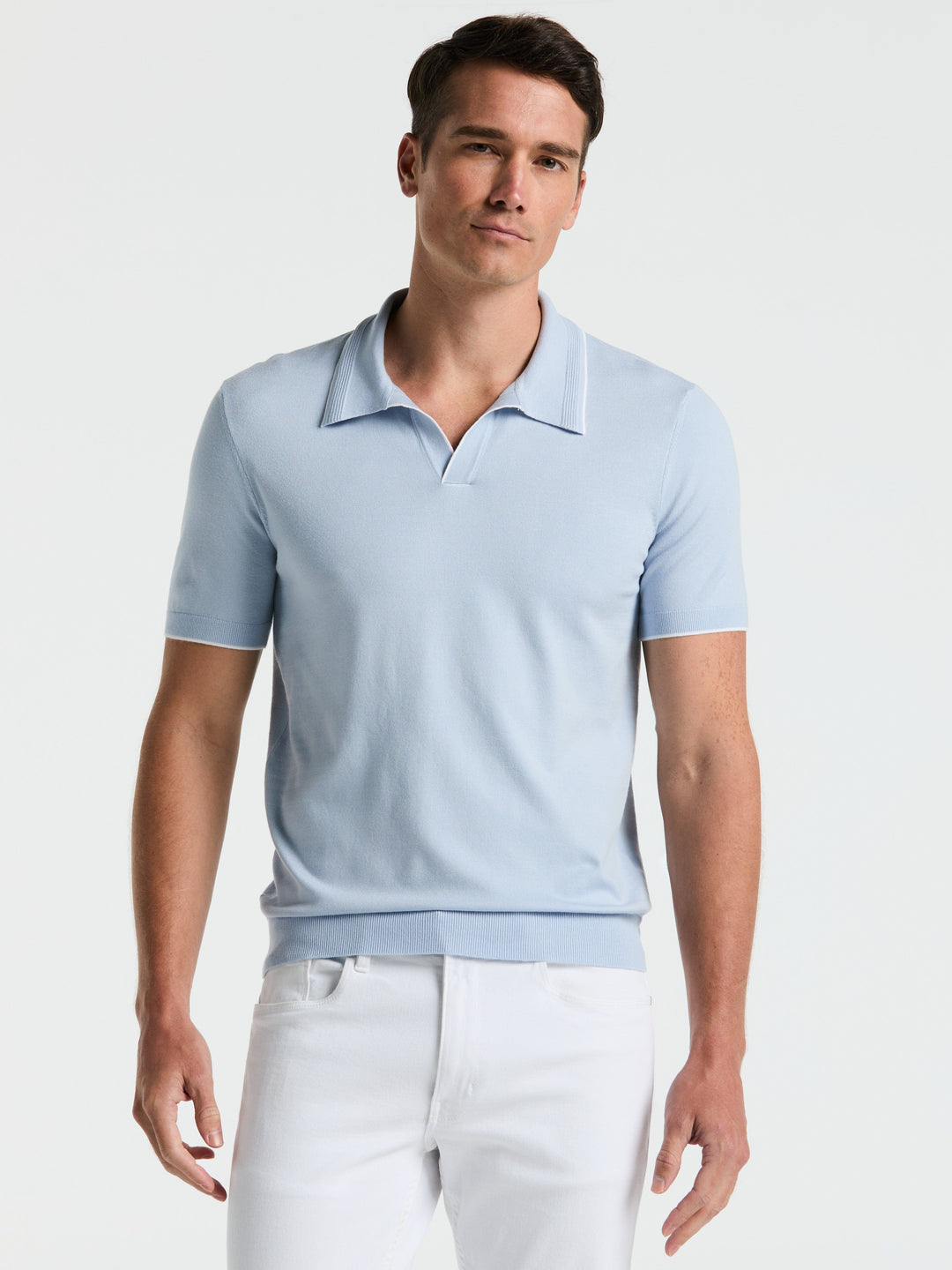 Open Polo Sweater with Tipping Detail (Kentucky Blue)