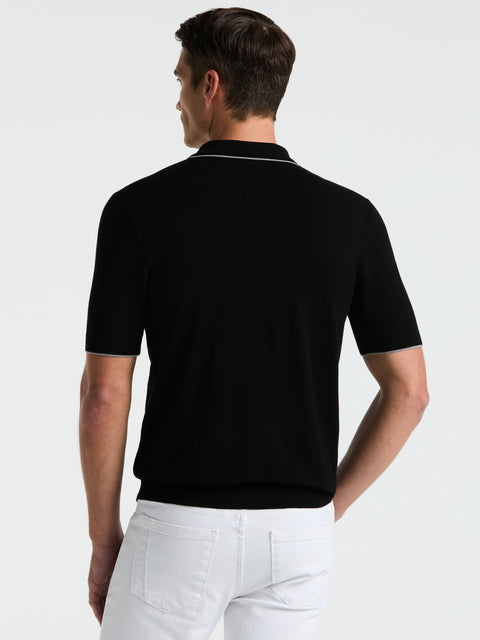 Open Polo Sweater with Tipping Detail (Black) 