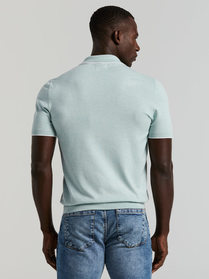 Open Polo Sweater with Tipping Detail (Cloud Blue Htr) 