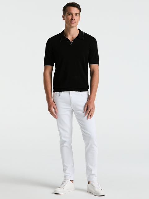 Open Polo Sweater with Tipping Detail (Black) 