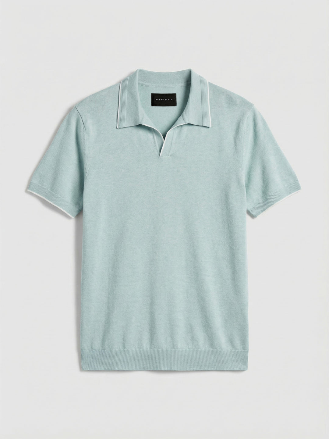 Open Polo Sweater with Tipping Detail (Cloud Blue Htr) 