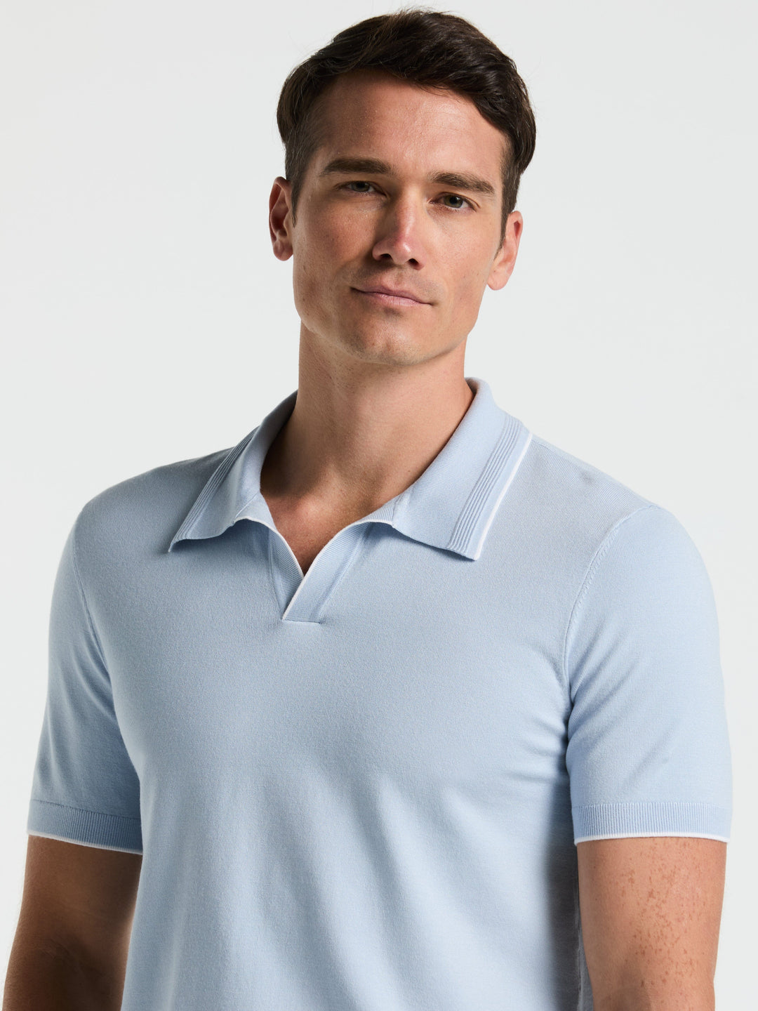 Open Polo Sweater with Tipping Detail (Kentucky Blue) 