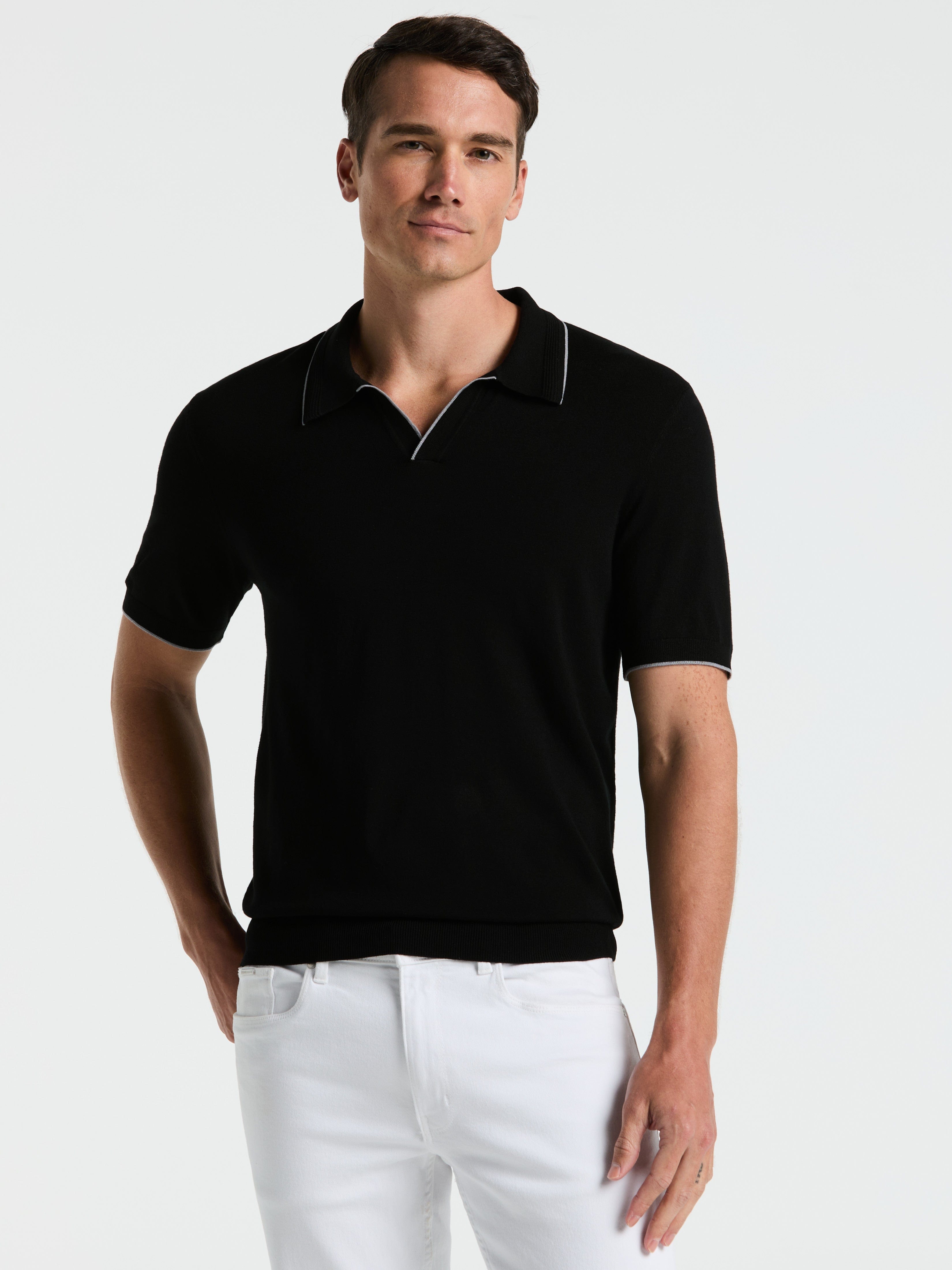 Tech Knit Open Collar Tipped Sweater Polo – Perry Ellis