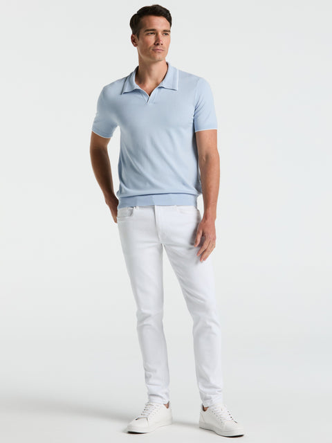 Open Polo Sweater with Tipping Detail (Kentucky Blue) 