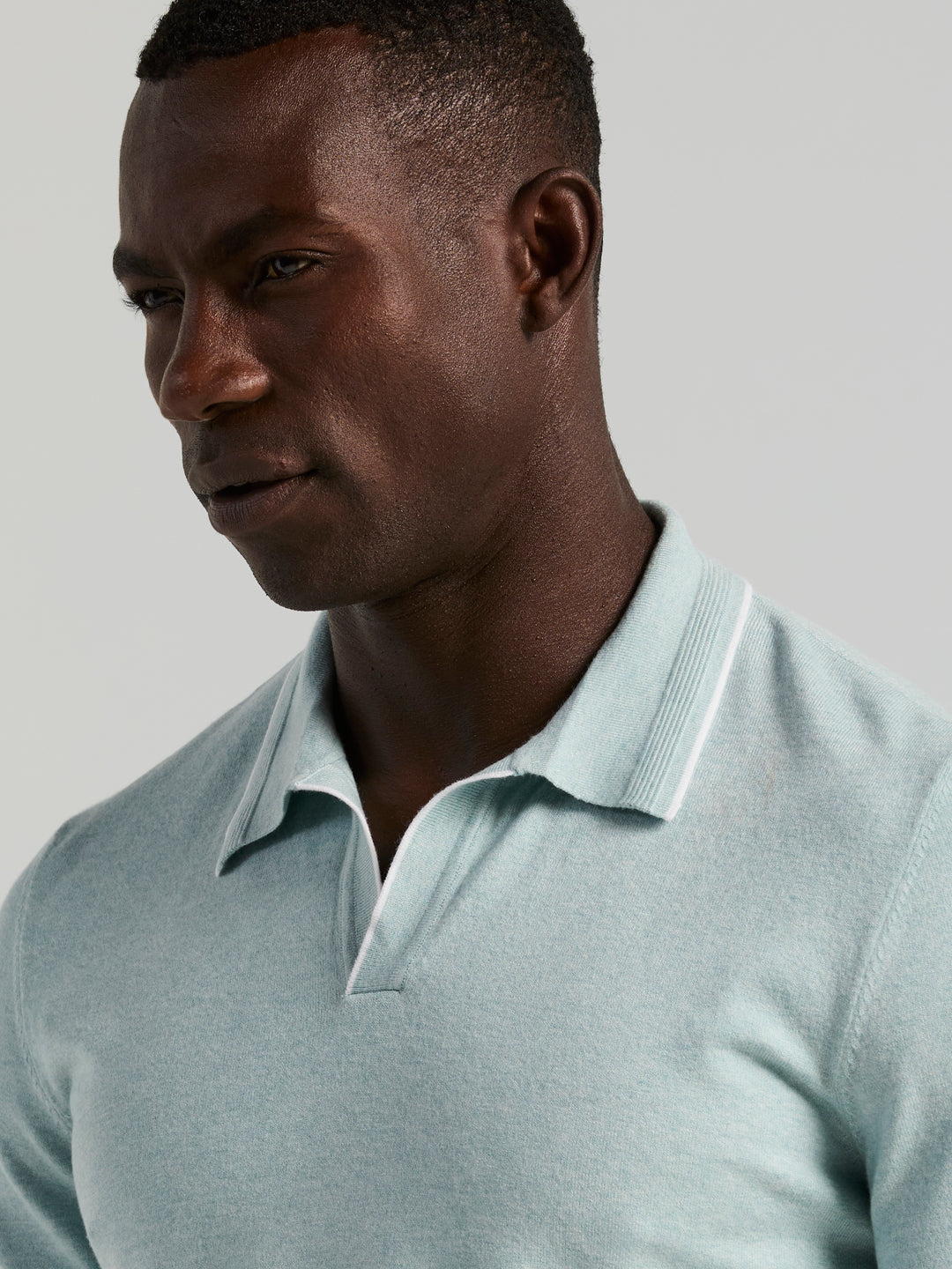 Open Polo Sweater with Tipping Detail (Cloud Blue Htr) 