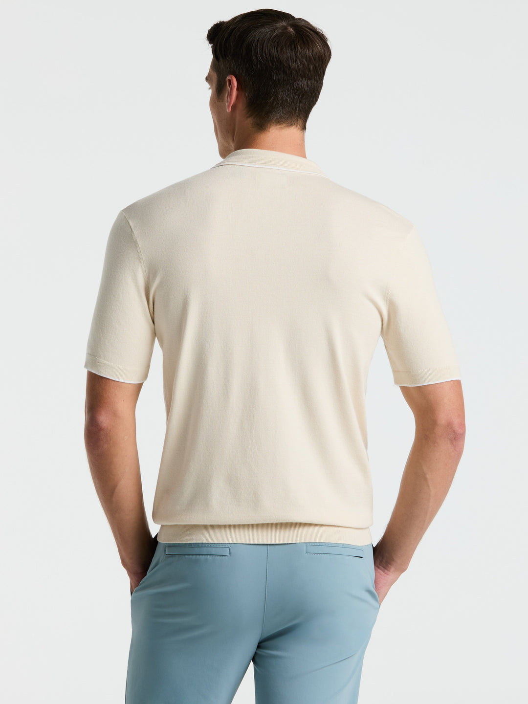 Open Polo Sweater with Tipping Detail (Birch) 