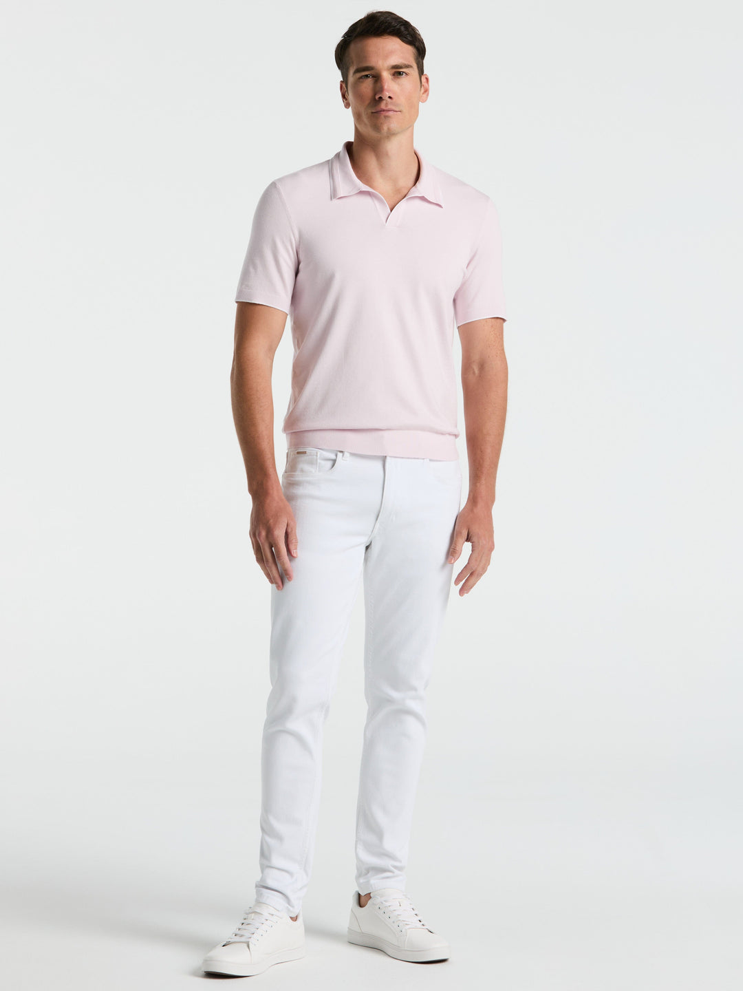 Open Polo Sweater with Tipping Detail (Orchid Ice) 