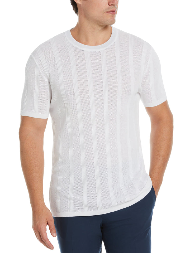 Tech Knit Striped Crew Neck Shirt (Bright White) 