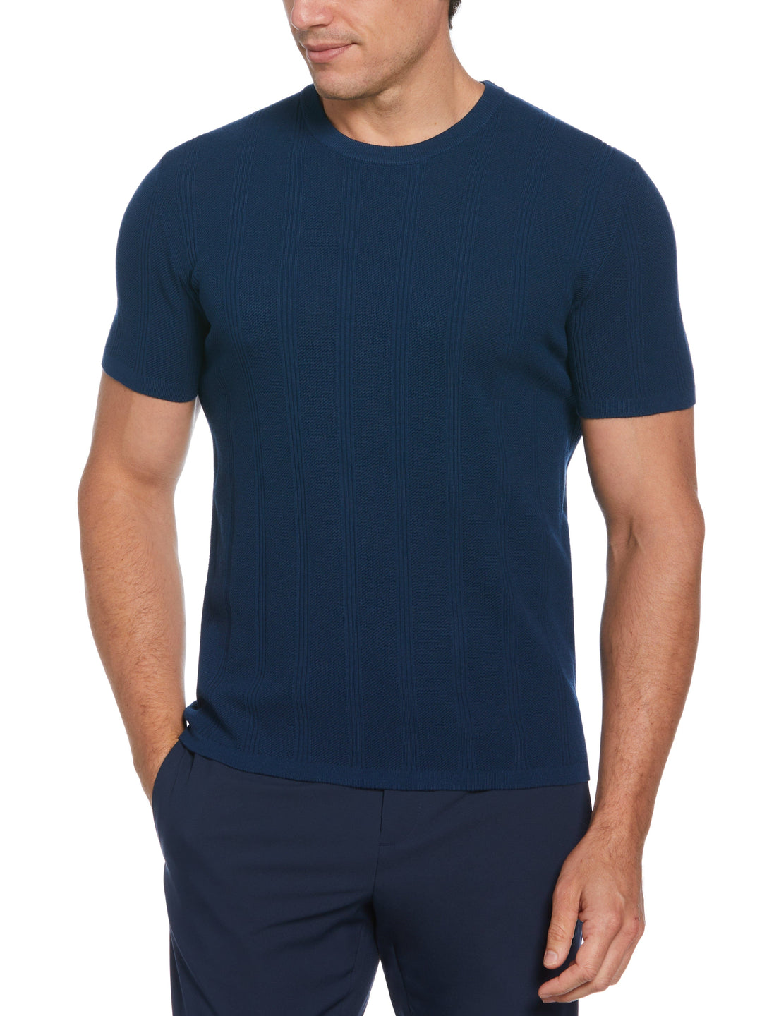 Tech Knit Striped Crew Neck Shirt (Gibraltar Sea) 