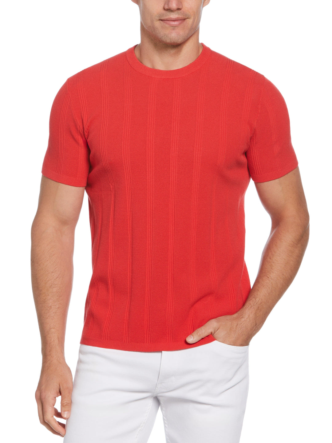 Tech Knit Striped Crew Neck Shirt (Watermelon) 