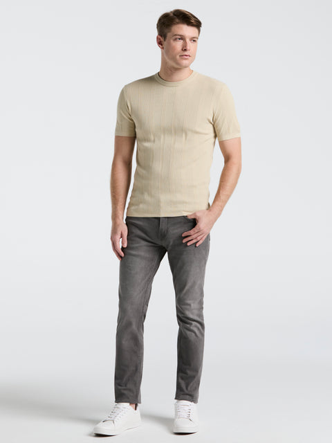 Technical Vertical Stripe Crew Neck Sweater (Castle Wall) 