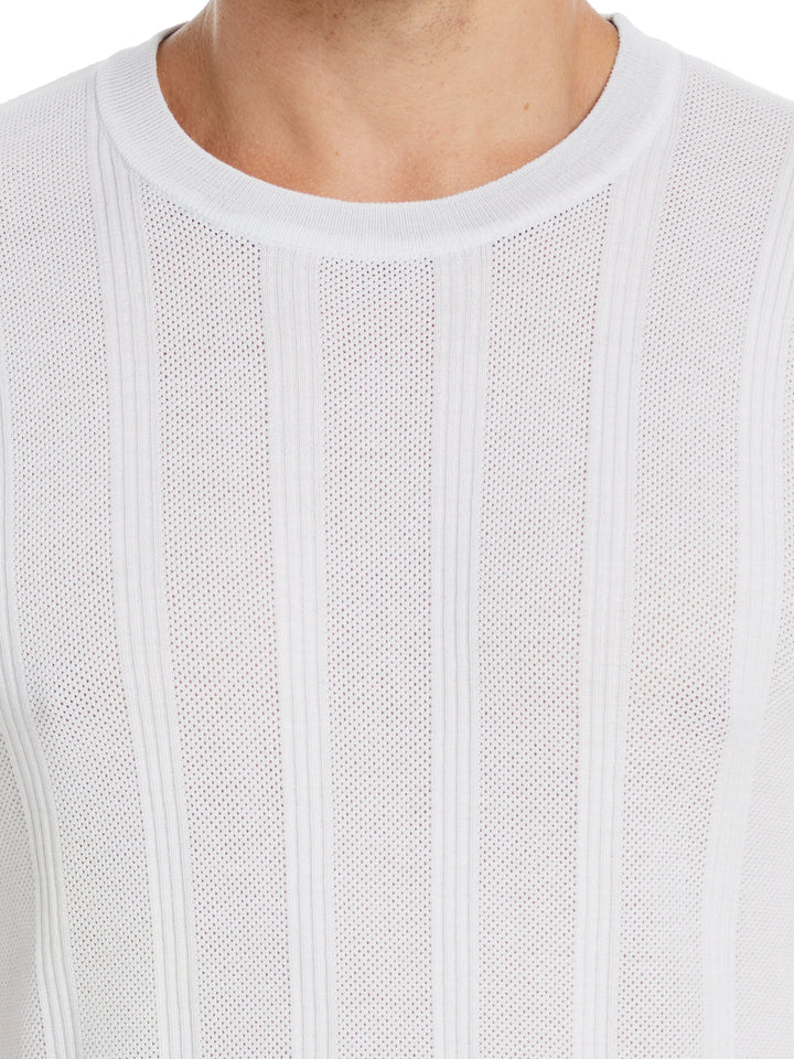 Tech Knit Striped Crew Neck Shirt (Bright White) 
