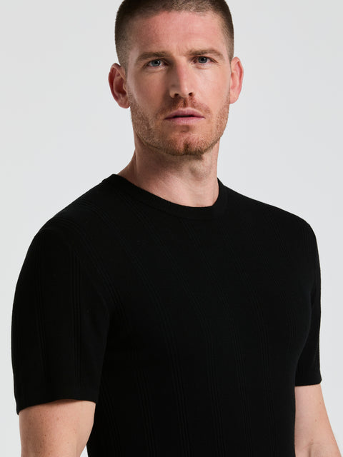 Technical Vertical Stripe Crew Neck Sweater (Black) 
