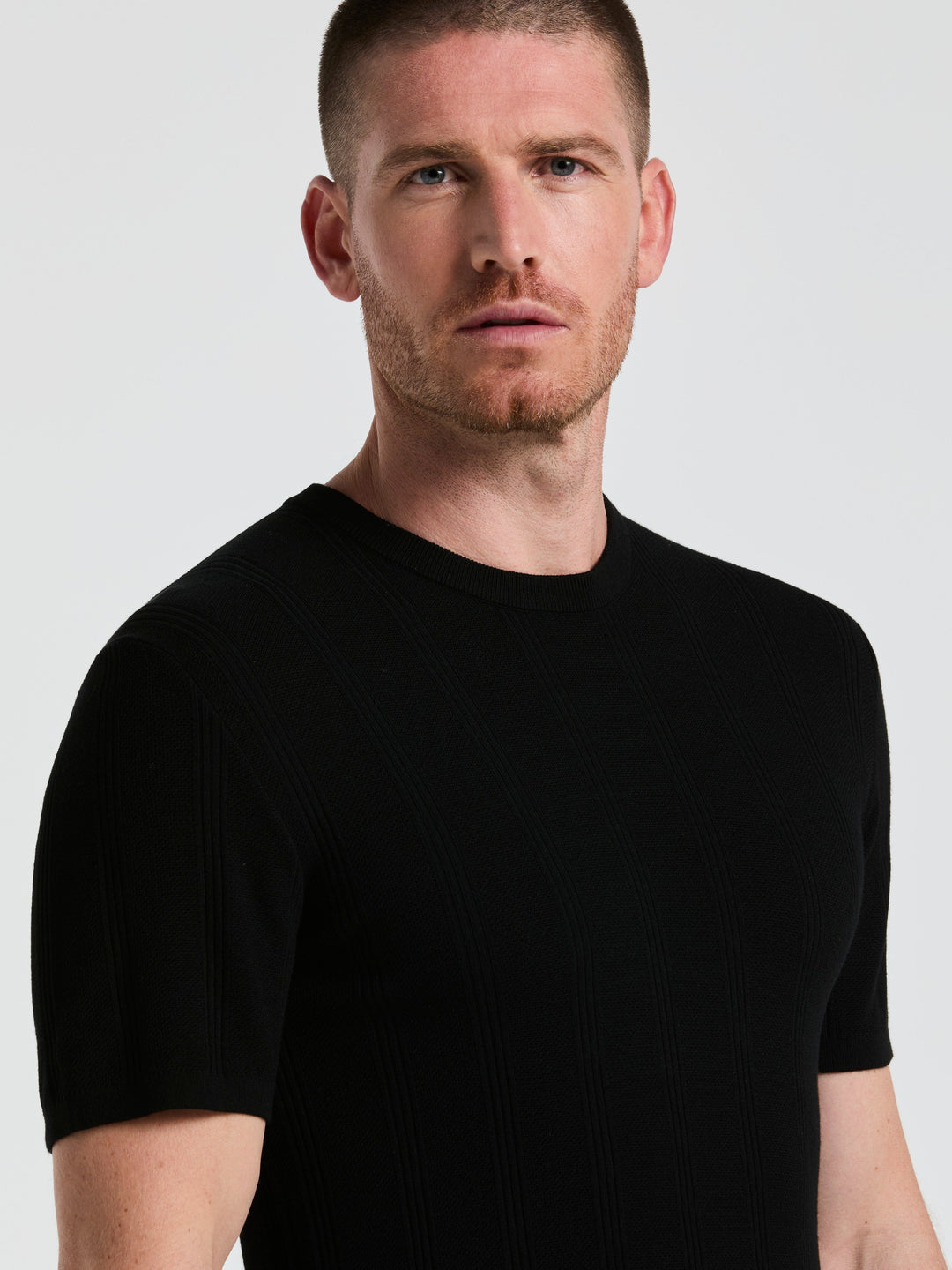 Technical Vertical Stripe Crew Neck Sweater (Black) 