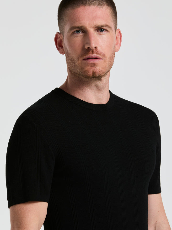 Technical Vertical Stripe Crew Neck Sweater (Black) 