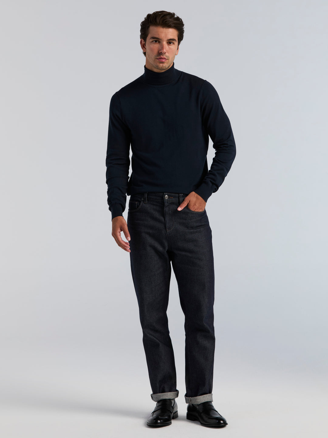 Perry Ellis Men's Tech Knit Turtleneck Sweater in Black, Size Large, Polyester, Solid, Regular