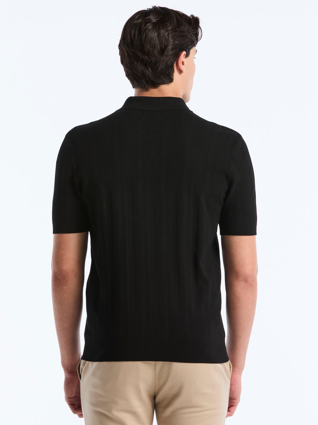 Short Sleeve Tech Mesh Stripe Polo Sweater (Black) 