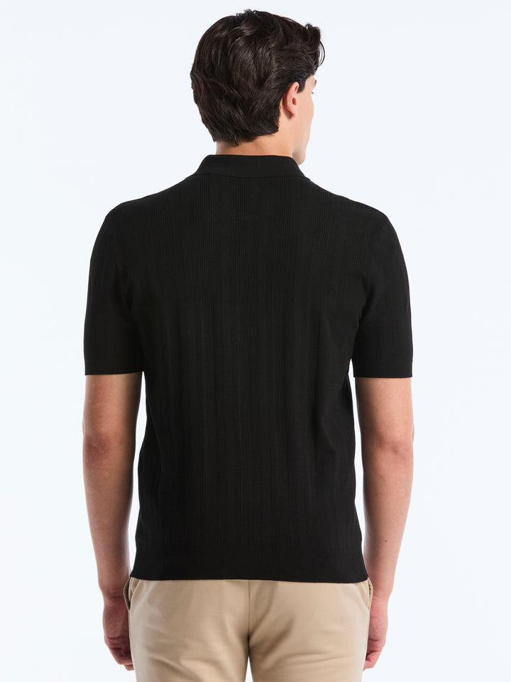 Short Sleeve Tech Mesh Stripe Polo Sweater (Black) 