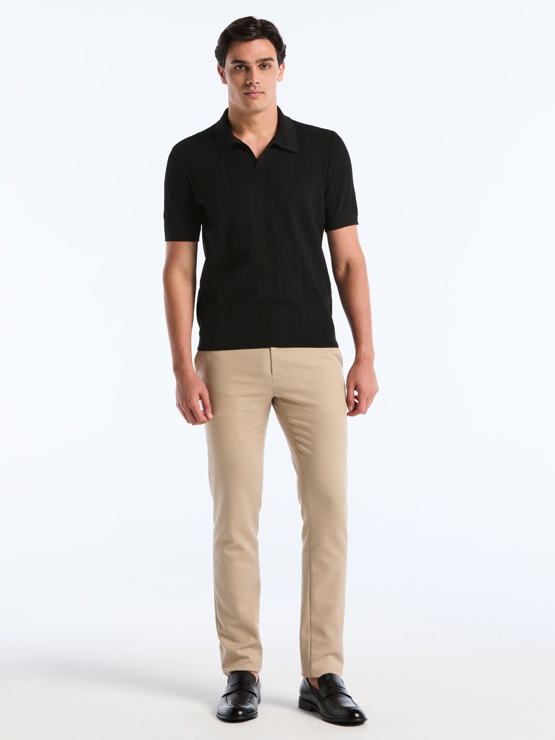 Short Sleeve Tech Mesh Stripe Polo Sweater (Black) 