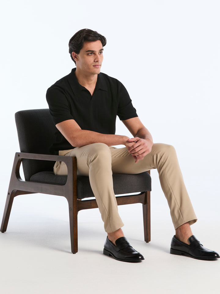 Short Sleeve Tech Mesh Stripe Polo Sweater (Black) 