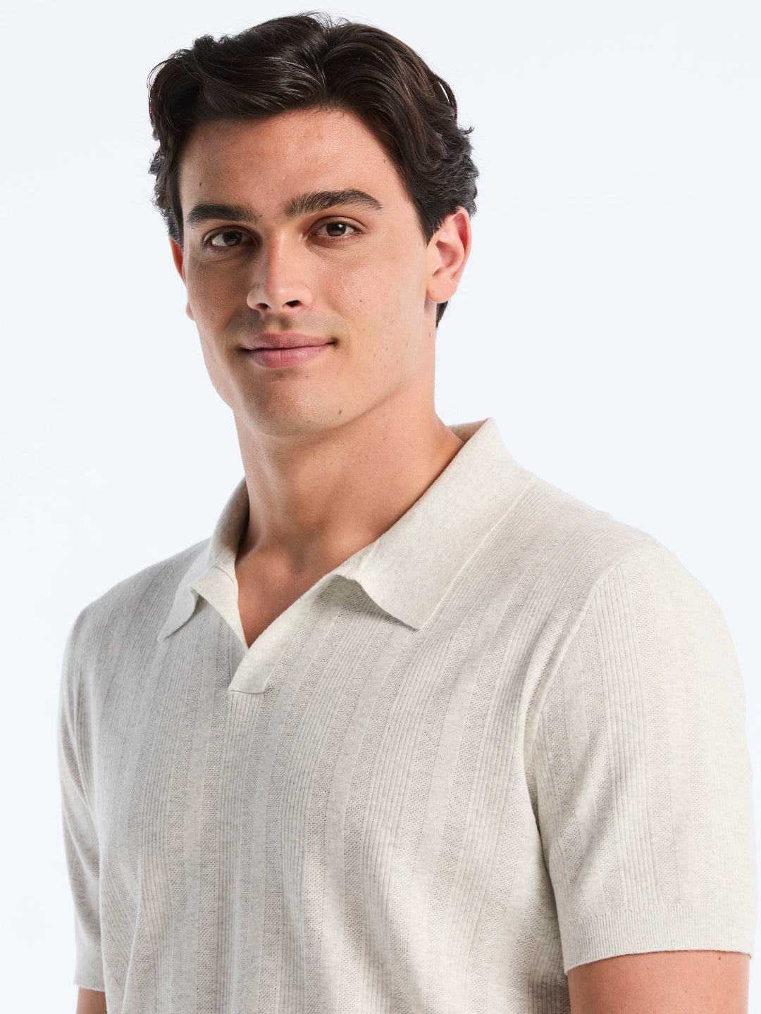 Short Sleeve Tech Mesh Stripe Polo Sweater (Glacier Gray Htr) 