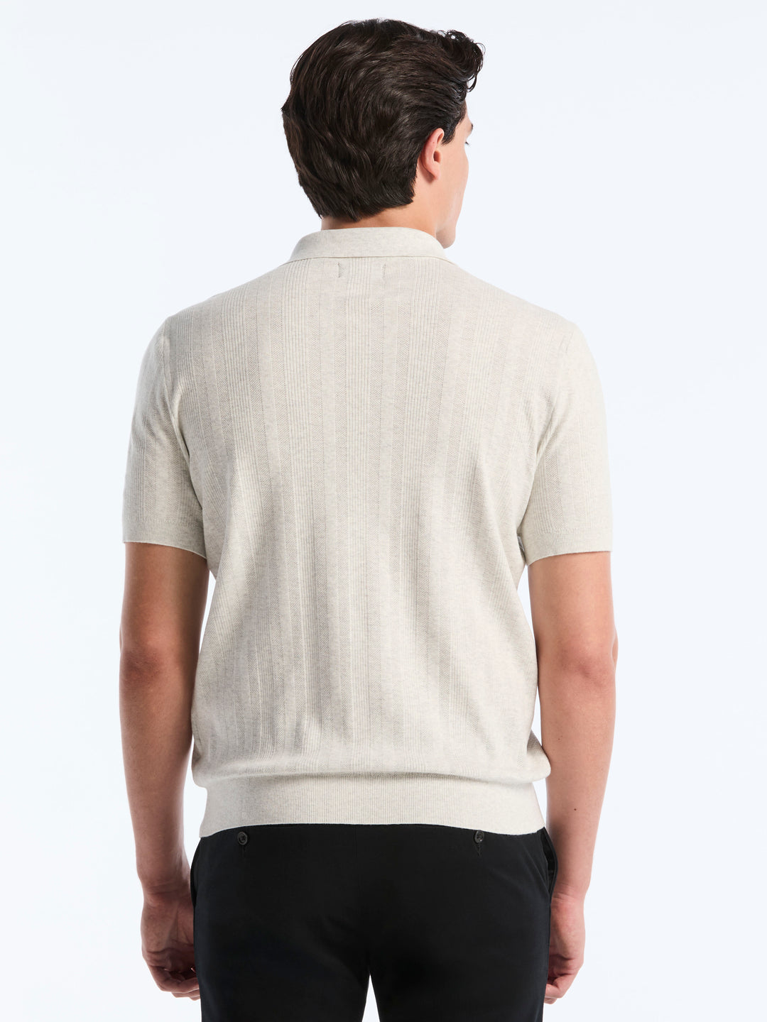 Short Sleeve Tech Mesh Stripe Polo Sweater (Glacier Gray Htr) 
