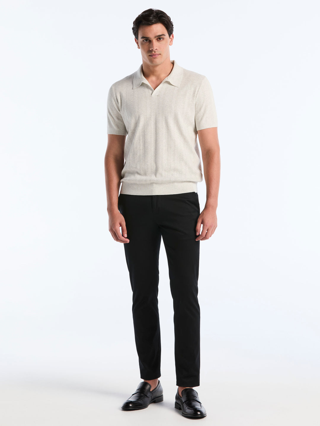 Short Sleeve Tech Mesh Stripe Polo Sweater (Glacier Gray Htr) 