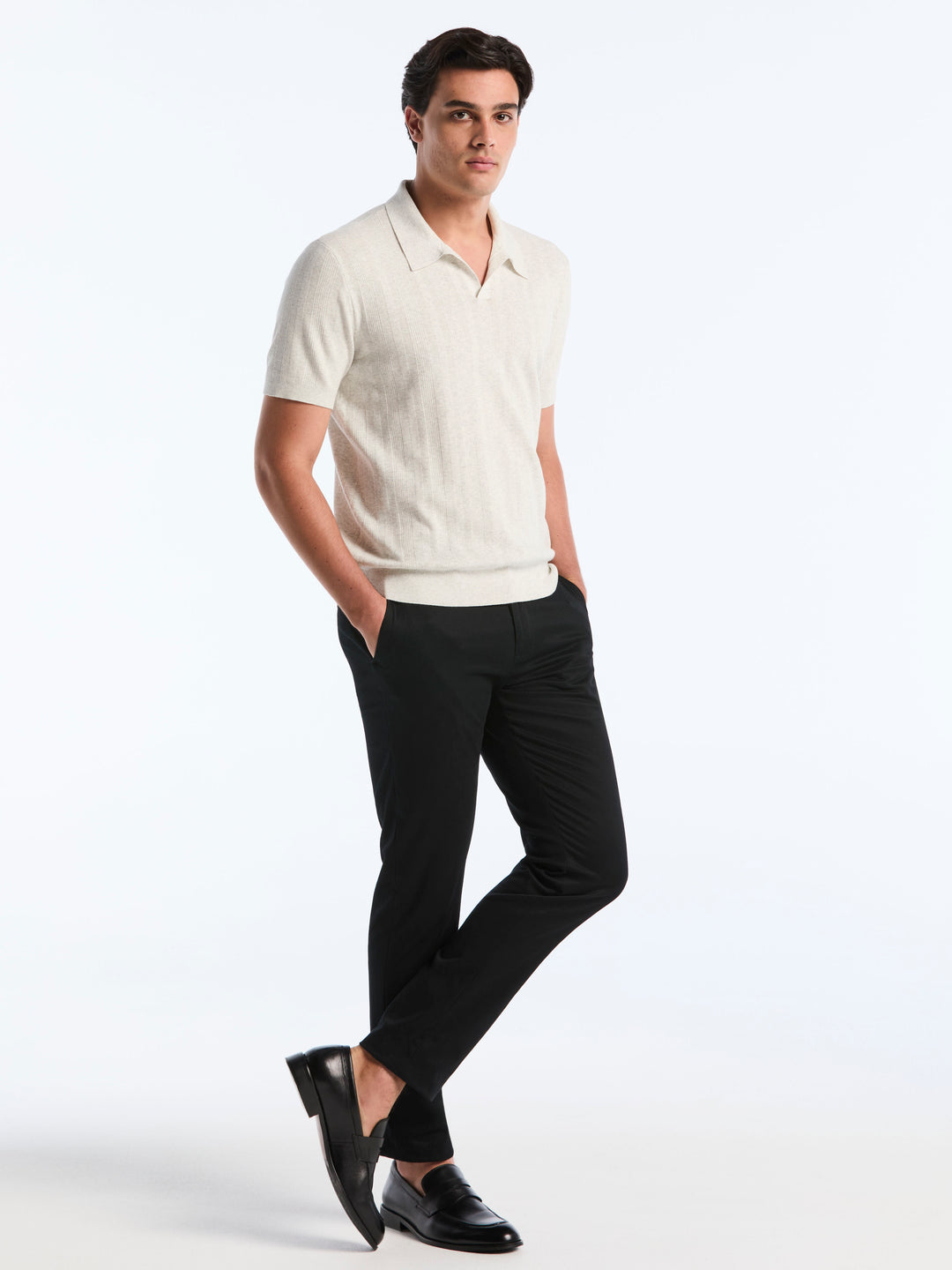 Short Sleeve Tech Mesh Stripe Polo Sweater (Glacier Gray Htr) 