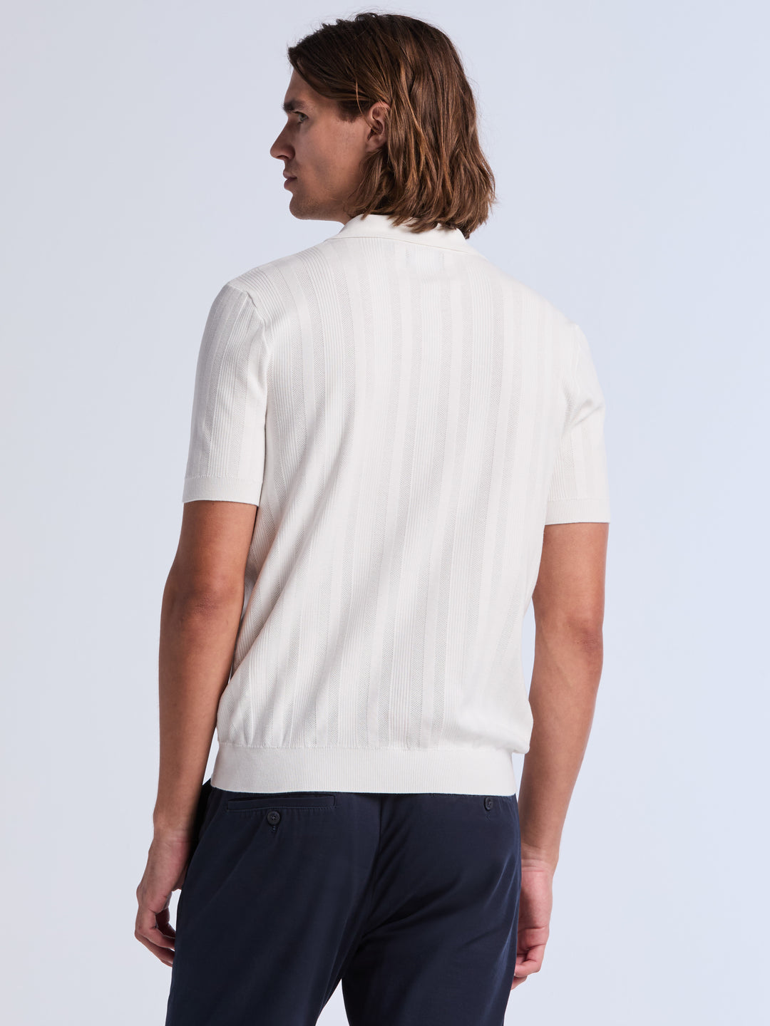 Short Sleeve Tech Mesh Stripe Polo Sweater (Bright White) 