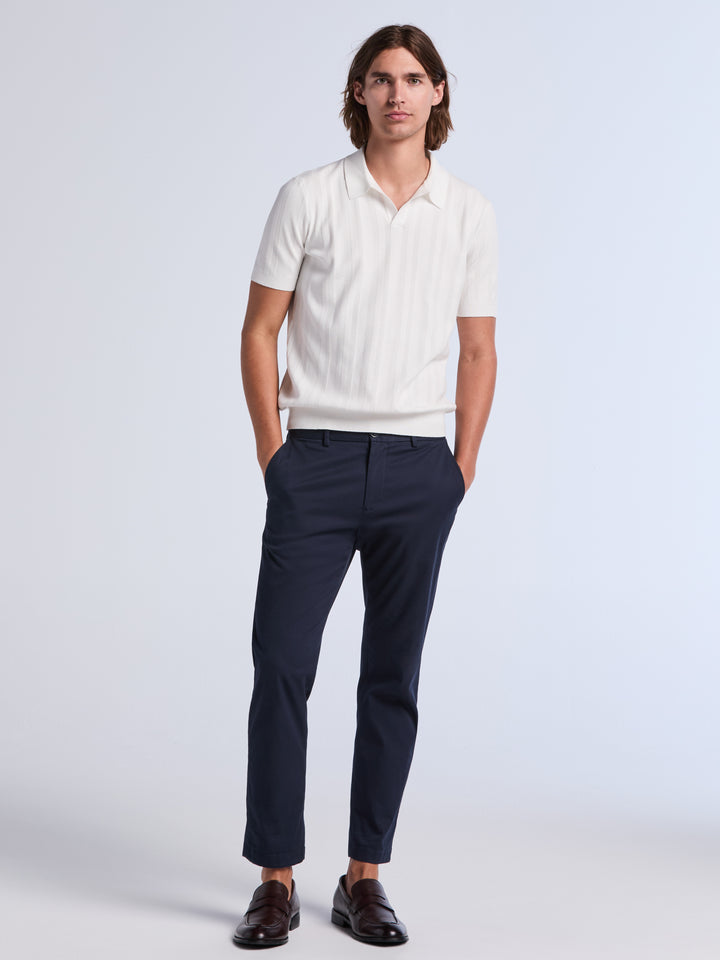 Short Sleeve Tech Mesh Stripe Polo Sweater (Bright White) 
