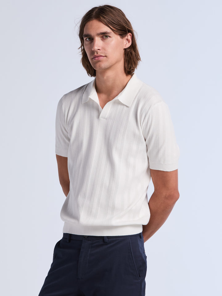 Short Sleeve Tech Mesh Stripe Polo Sweater (Bright White) 