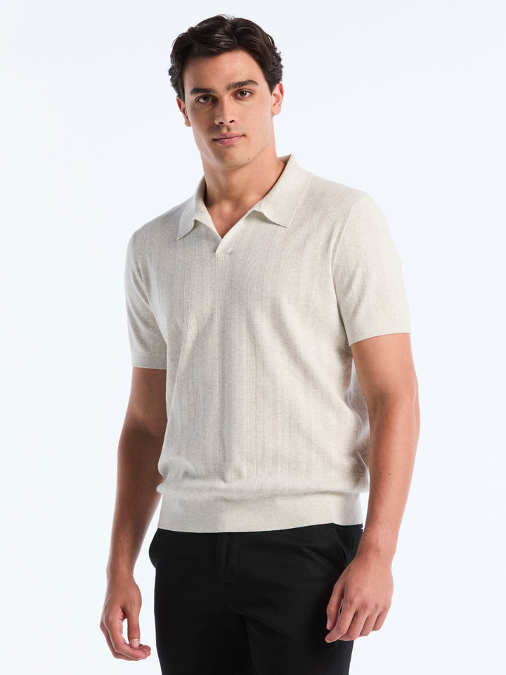Short Sleeve Tech Mesh Stripe Polo Sweater (Glacier Gray Htr) 