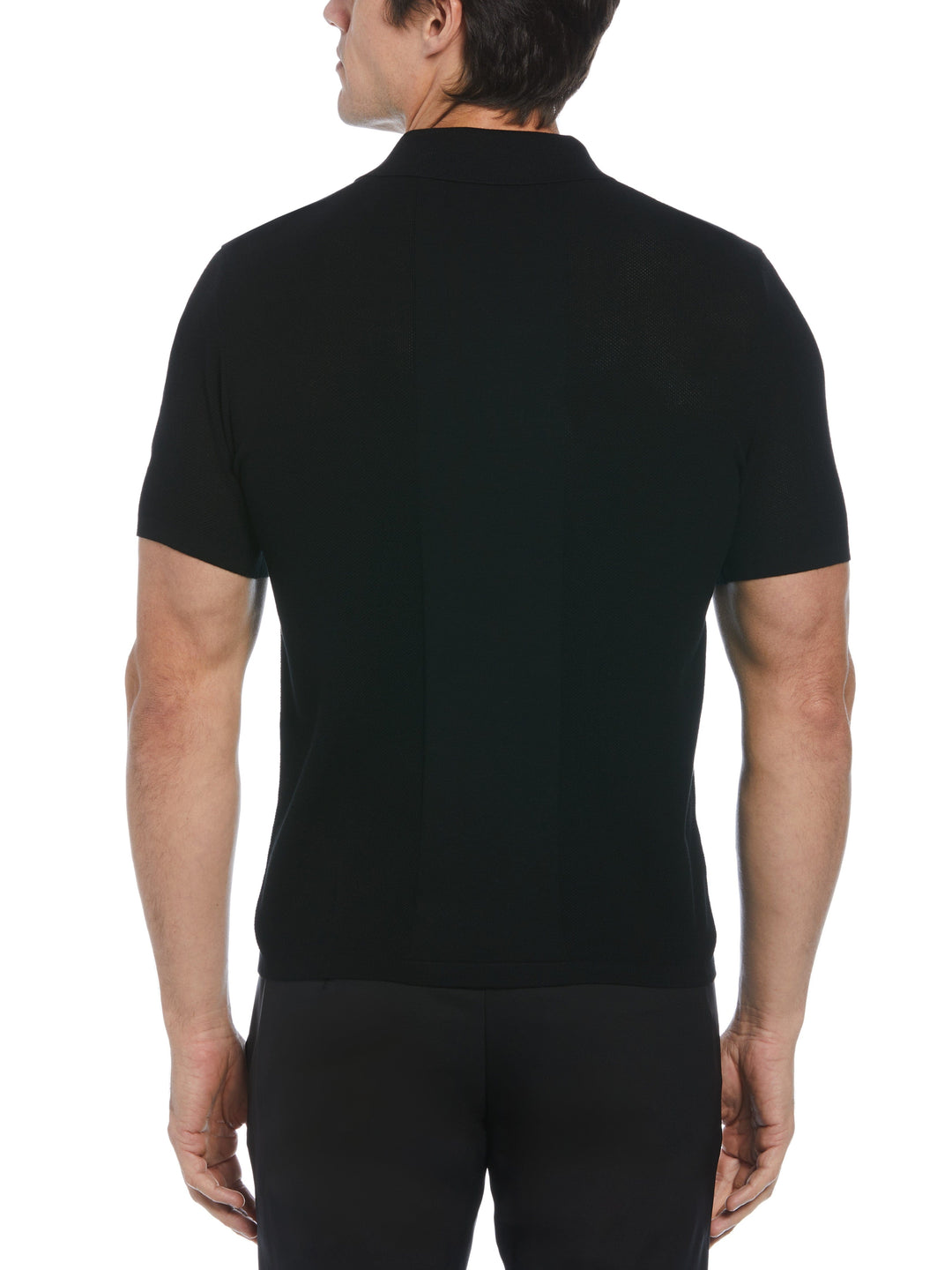 Solid Tech Knit Texture Polo  (Black) 