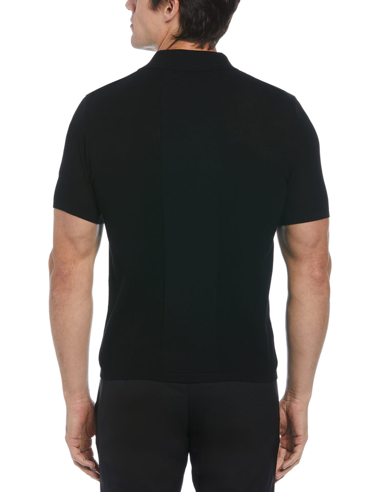 Solid Tech Knit Texture Polo  (Black) 